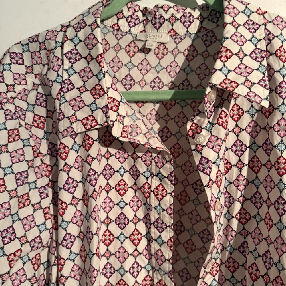 Talbots 3X Plus Size Button Down Lightweight Geometric Preppy Boho Chic - Picture 2 of 5